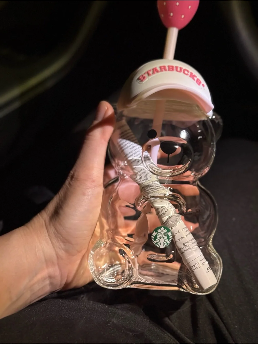 Starbucks Pink Bear Straw Cup with Strawberry Top